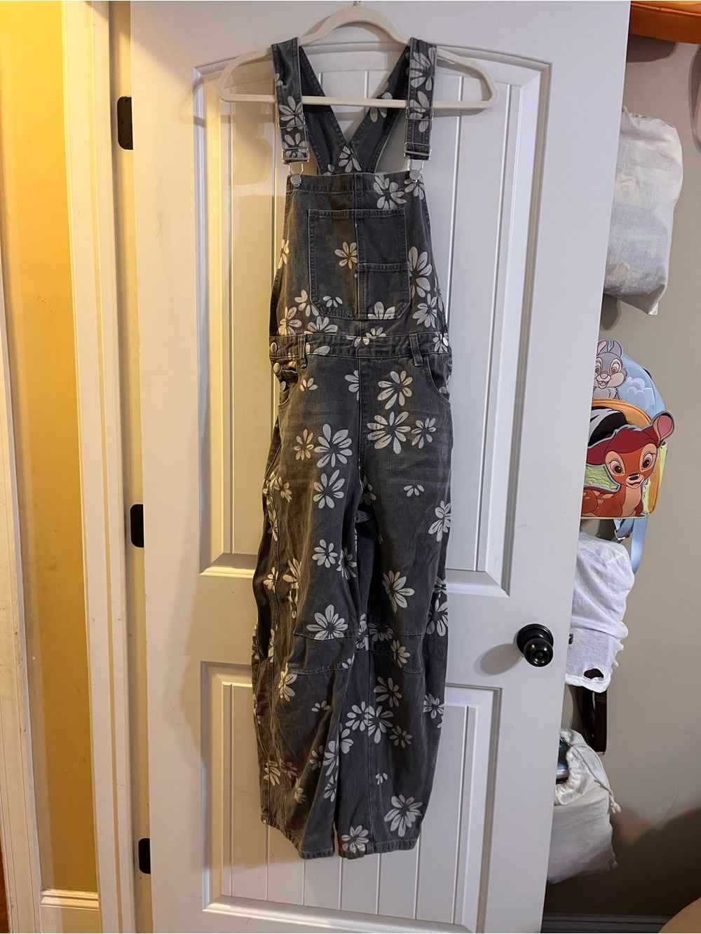 Gray Floral Print Women's Overalls barrel leg Jumpsuit